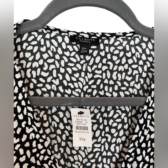 Talbots Faux Wrap Leopard Print Blouse in Black and White 3XLP Petite - Picture 4 of 6